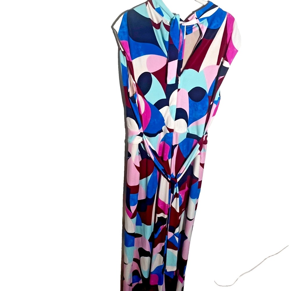 Donna Morgan‎ Jumpsuit Womens 12 Multicolor Retro Wide Leg Back Tie  Zip Back